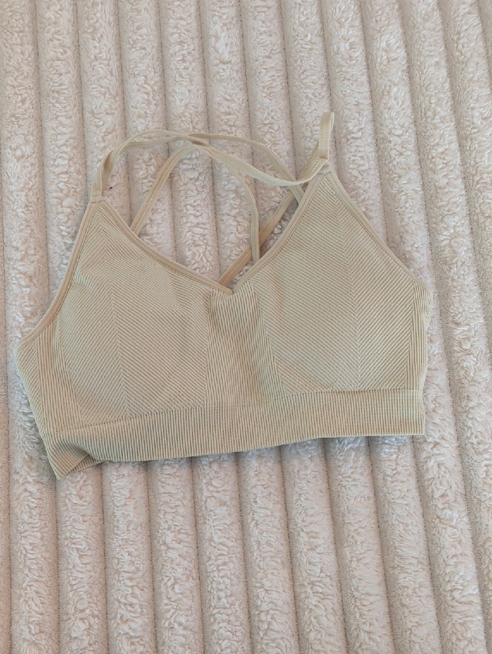 P'tula Ribbed V-Neck Bralette in Light Beige